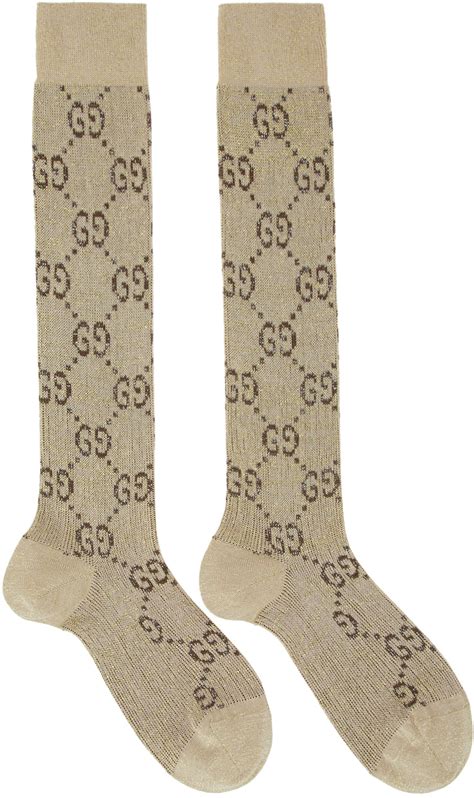 Gucci: Beige & Brown GG Supreme Socks 